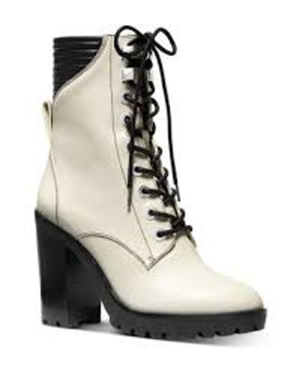 MICHAEL KORS Bastian Heeled Lace Up Combat Boots Cream Lug Sole Chunky Grunge 9